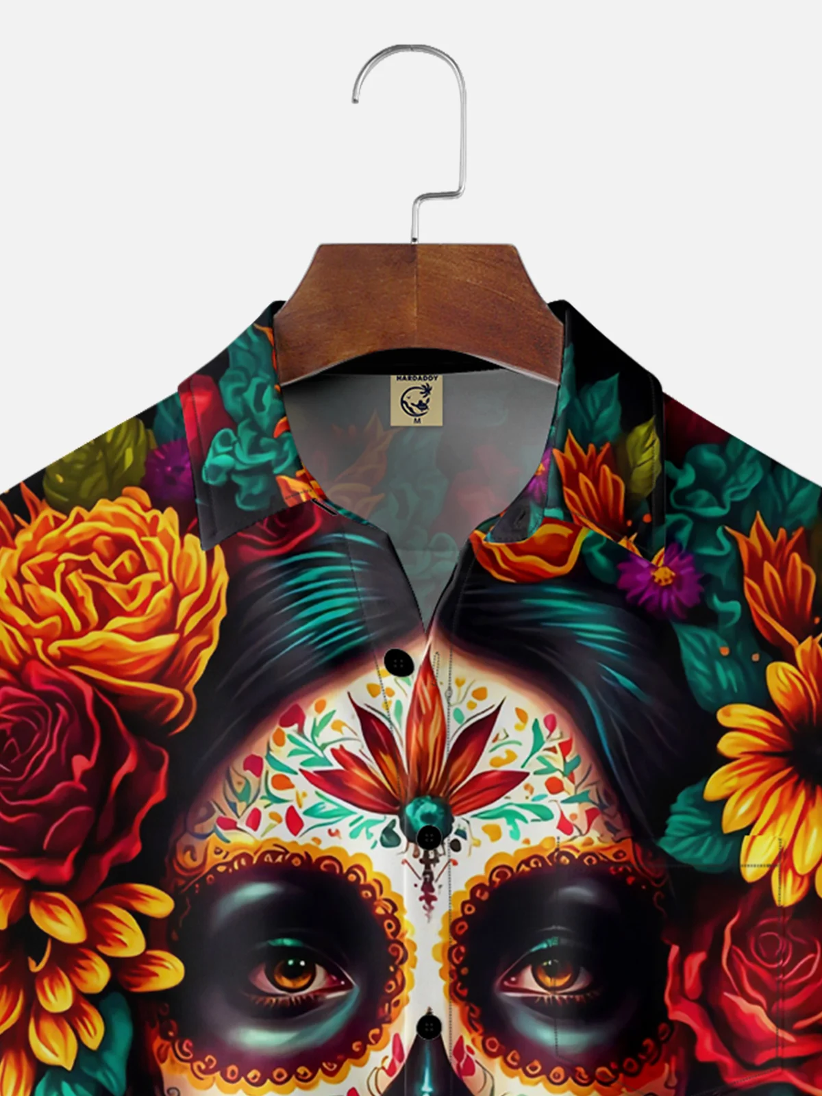 Moisture-wicking Day of the Dead La Catrina Chest Pocket Hawaiian Shirt