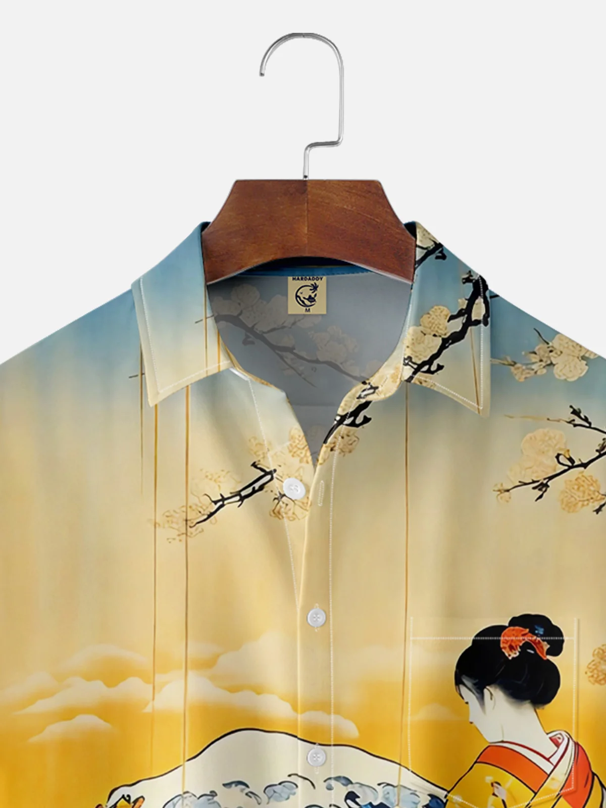 Moisture-wicking Japanese Ukiyo-e Wave Lady Chest Pocket Hawaiian Shirt