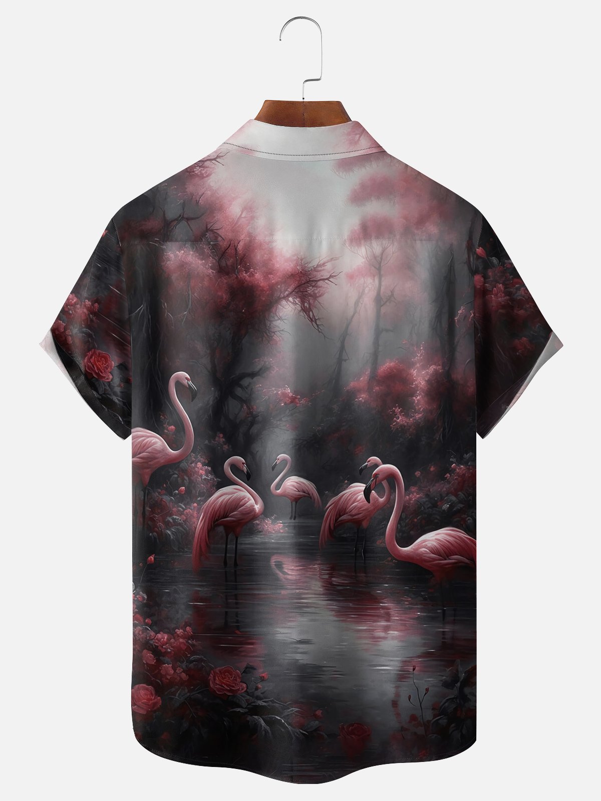 Moisture Wicking Abstract Gradient Color Flamingo Chest Pocket Hawaiian  Shirt