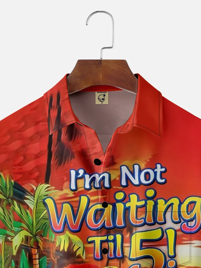 Tall Size Moisture-wicking Is Now 5 o'clock Art Illustration Chest Pocket Hawaiian Shirt