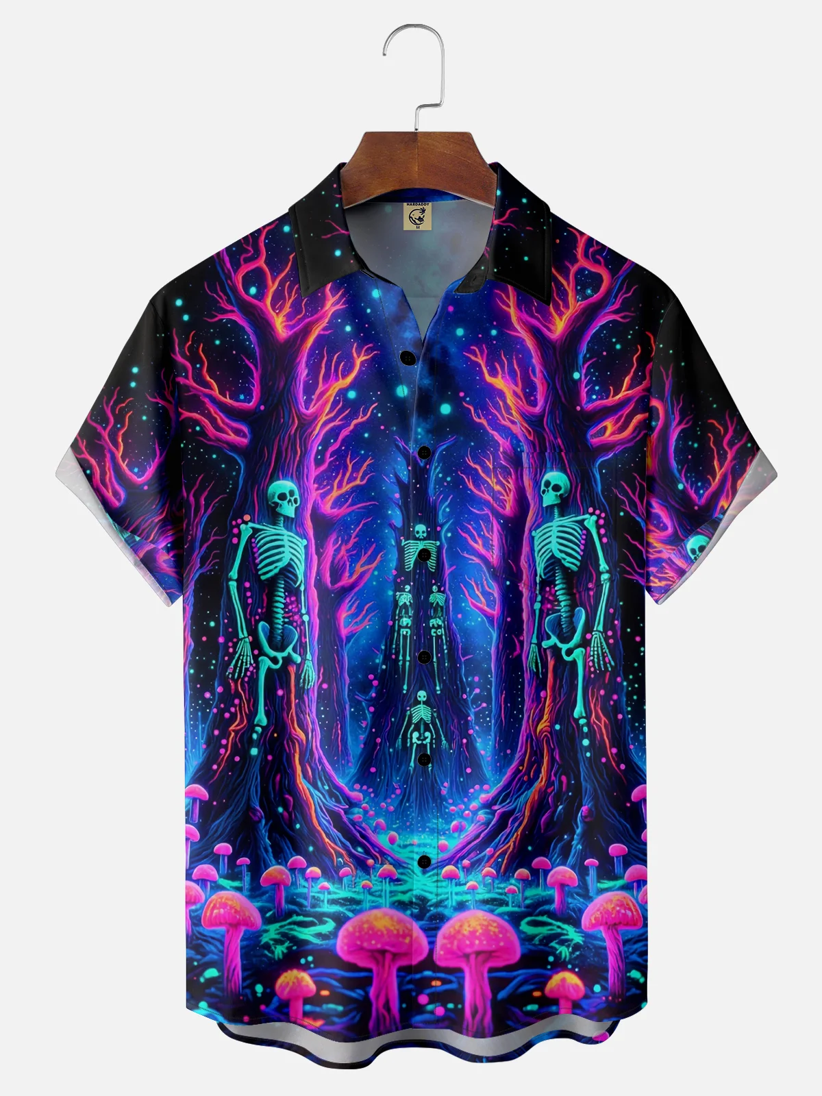 Moisture-wicking Hippie Skull Mushroom Chest Pocket Casual Shirt