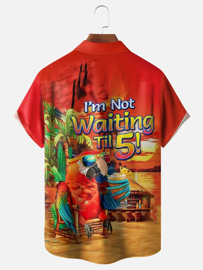 Tall Size Moisture-wicking Is Now 5 o'clock Art Illustration Chest Pocket Hawaiian Shirt