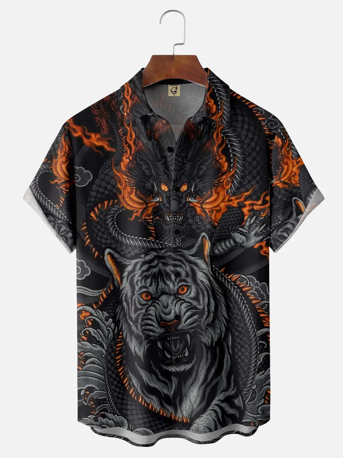 Moisture-wicking Dragon Tiger Chest Pocket Hawaiian Shirt