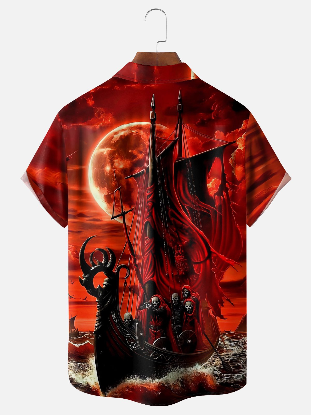 Moisture-wicking Halloween Sailing Boat Skull Chest Pocket Casual Shirt