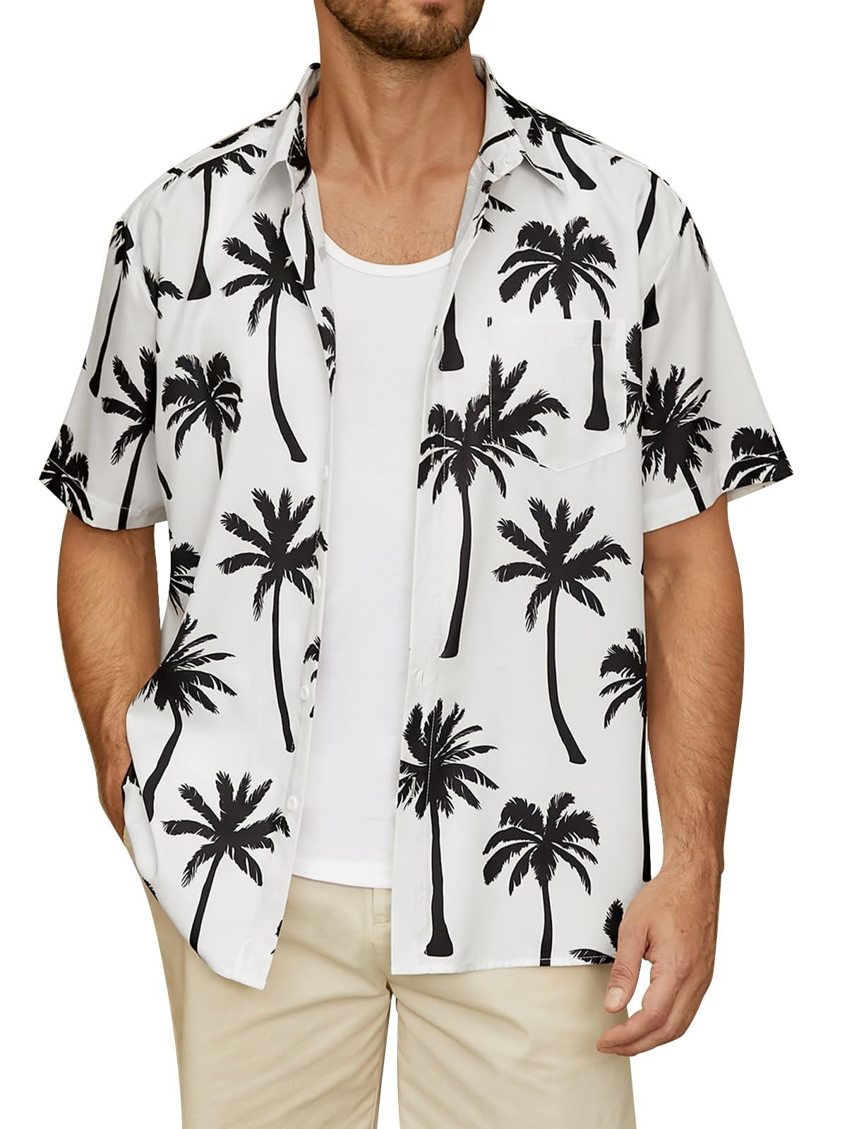 Palm Tree Chest Pocket Short Sleeve Hawaiian Shirt