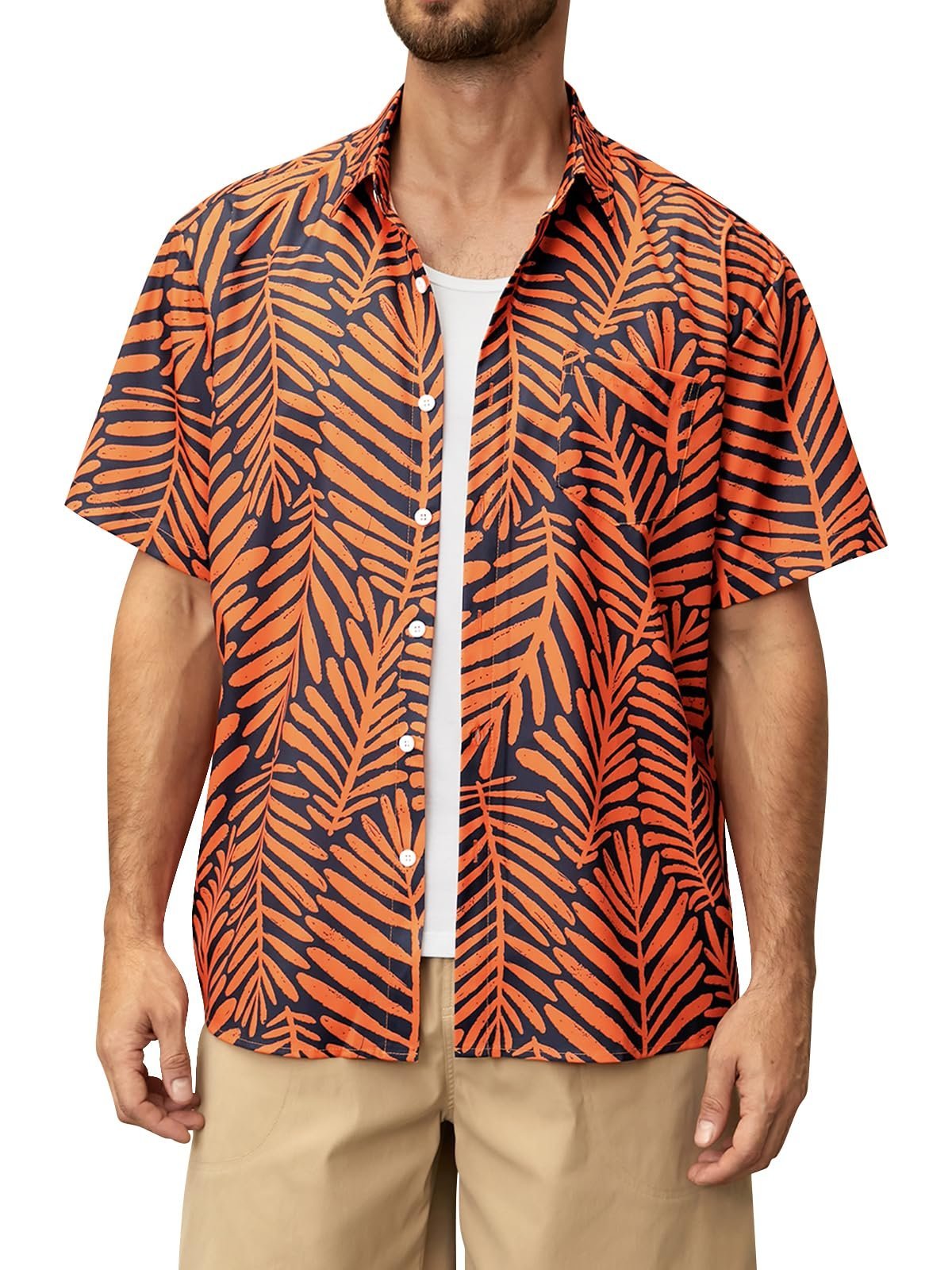 Leaf Chest Pocket Short Sleeve Beach Hawaiian Shirt