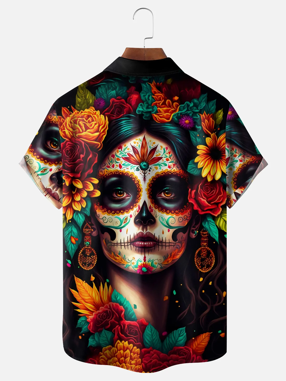 Moisture-wicking Day of the Dead La Catrina Chest Pocket Hawaiian Shirt