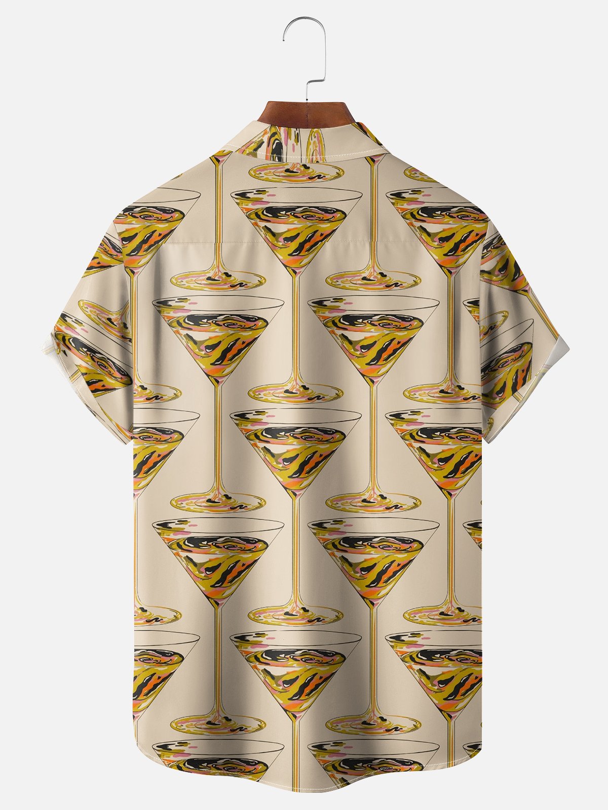 Moisture Wicking Abstract Cartoon Retro Cocktail Chest Pocket Hawaiian  Shirt