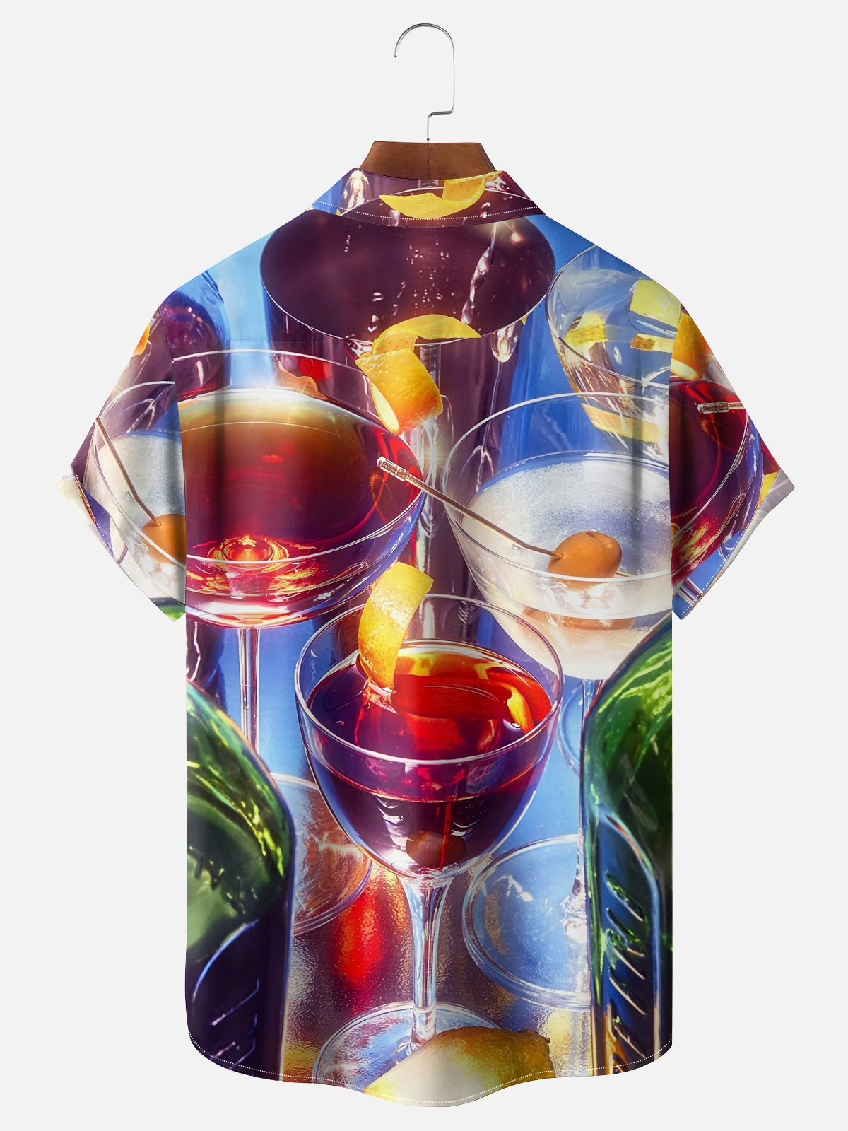 Moisture Wicking Abstract Cartoon Retro Cocktail Chest Pocket Hawaiian  Shirt