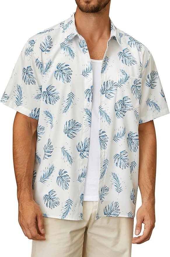 Leaf Chest Pocket Short Sleeve Beach Hawaiian Shirt