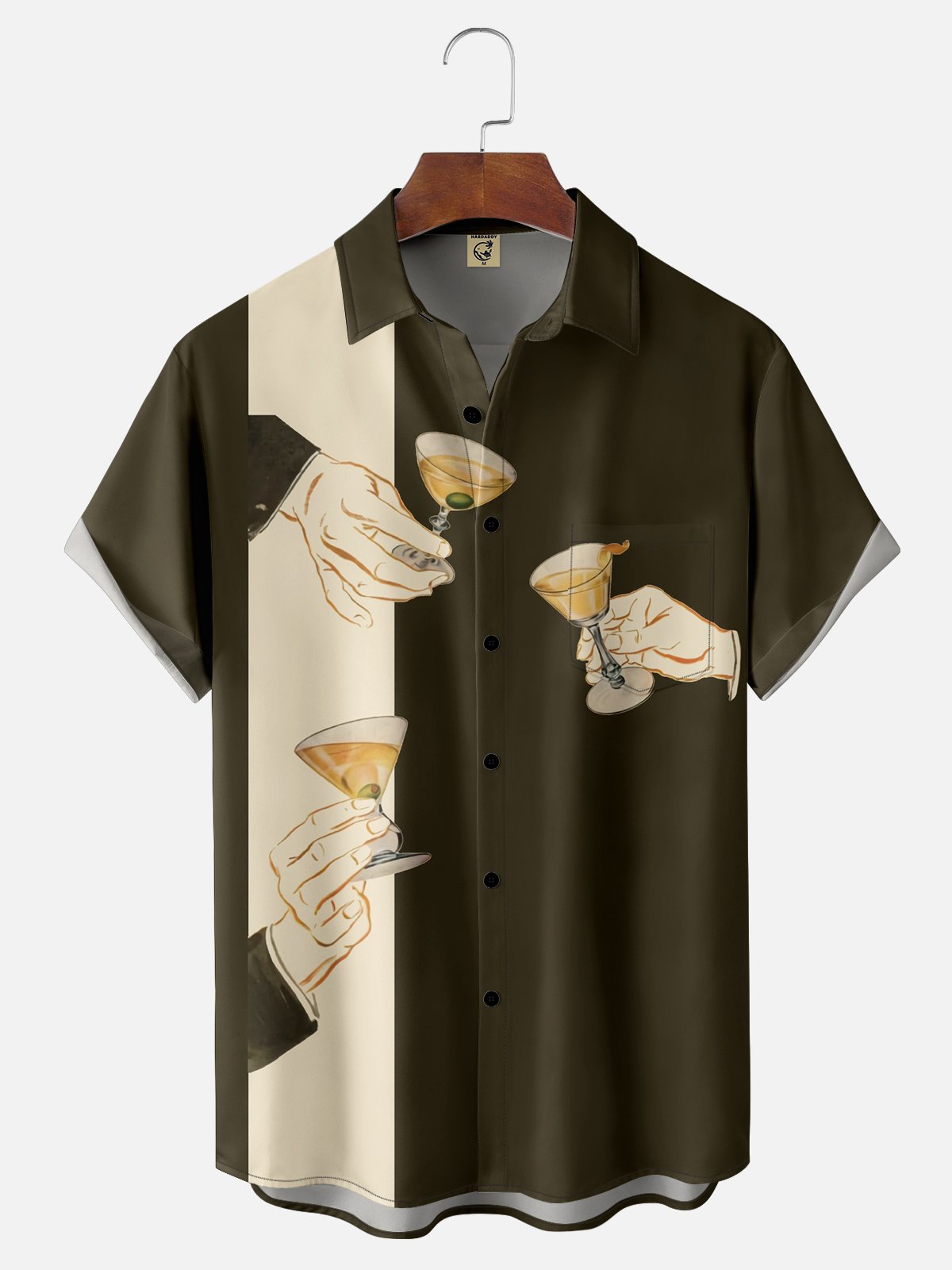 Moisture Wicking Abstract Cartoon Cocktail Chest Pocket  Bowling Shirt