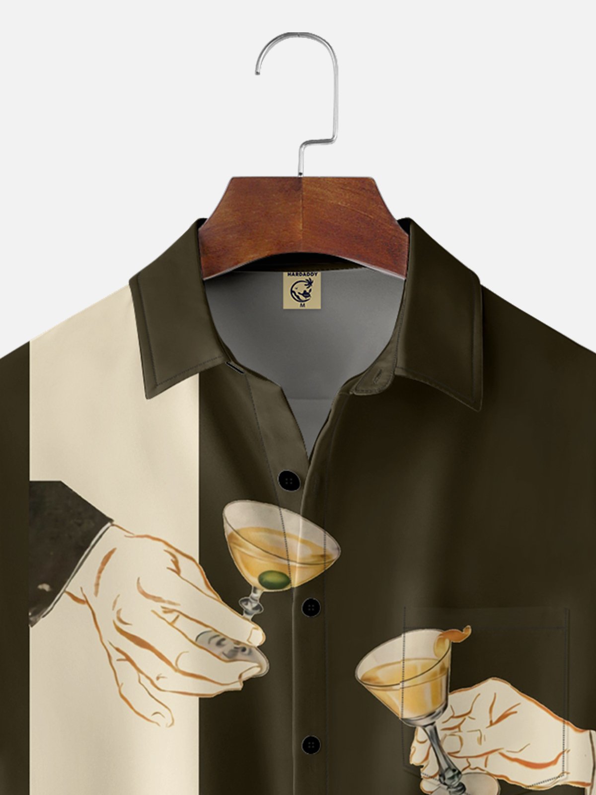 Moisture Wicking Abstract Cartoon Cocktail Chest Pocket  Bowling Shirt