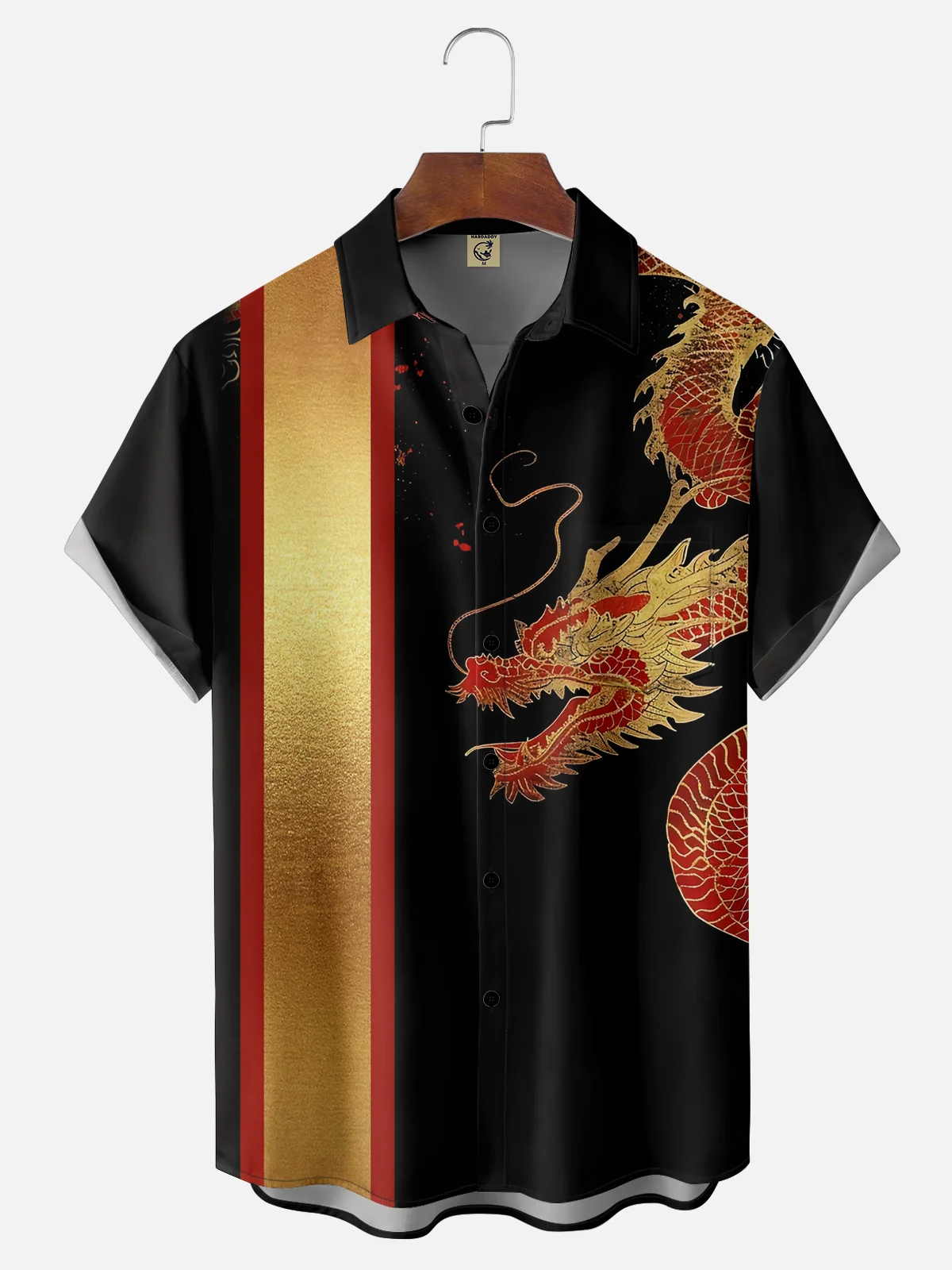 Moisture-wicking Gradient Dragon Chest Pocket Bowling Shirt