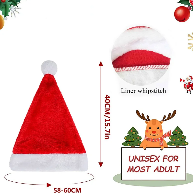 Fluffy Red Santa Hats Set with Plush Brim and Liner for Adults Men Women Kids - Christmas, New Year Party Supplies & Gifts