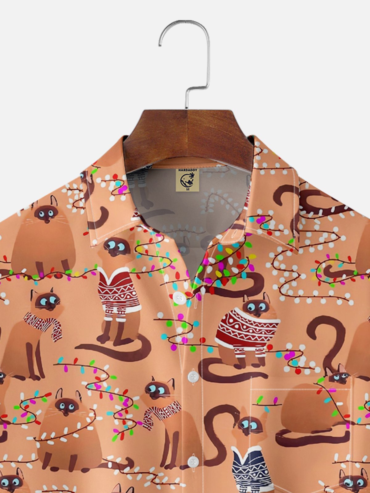 Moisture Wicking Christmas Cat Chest Pocket Hawaiian Shirt