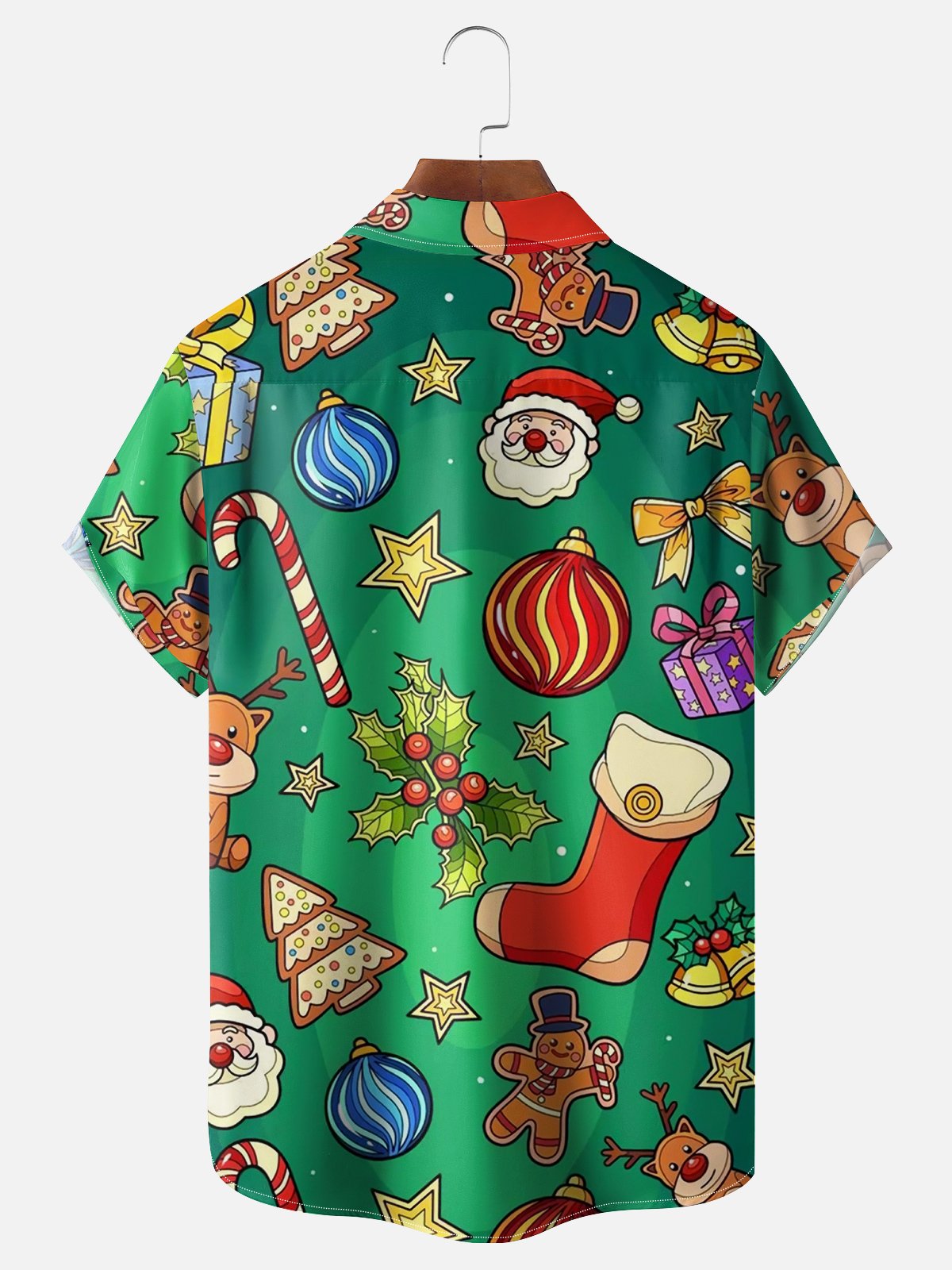 Moisture-wicking Christmas Art Print Chest Pocket Hawaiian Shirt