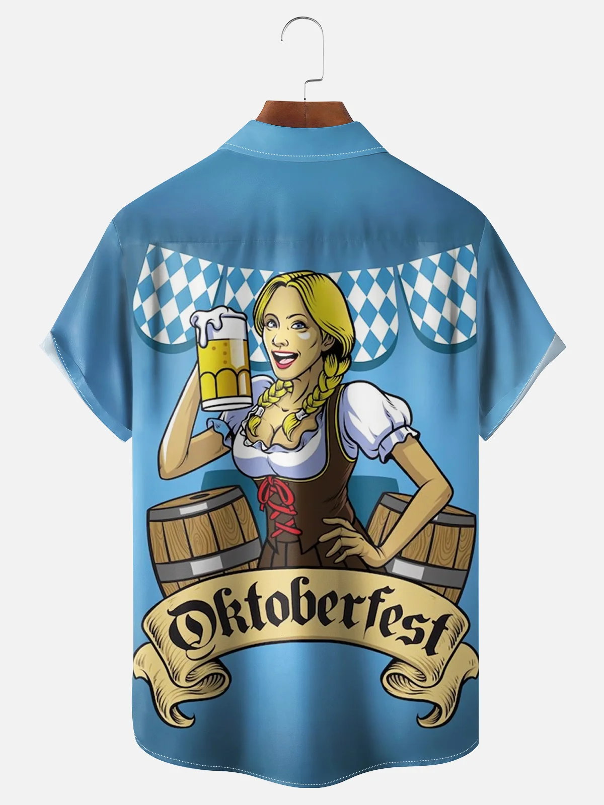 Moisture-wicking Oktoberfest Retro Beer Girl Chest Pocket Hawaiian Shirt