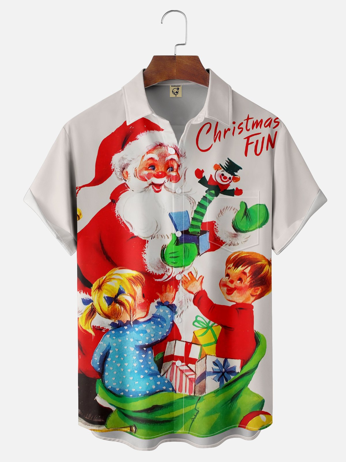 Moisture-wicking Vintage Christmas Santa Chest Pocket Casual Shirt