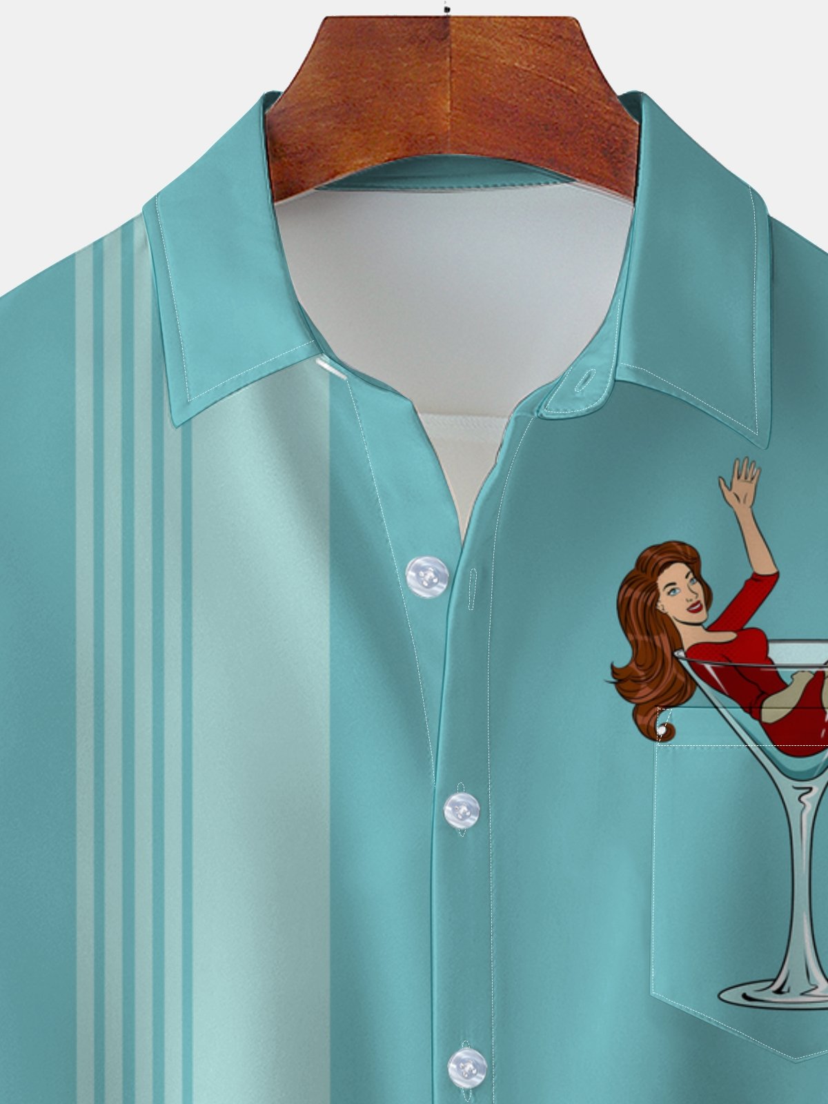 LooseMoisture-wicking Oktoberfest Cocktail Girl Chest Pocket Bowling Shirt