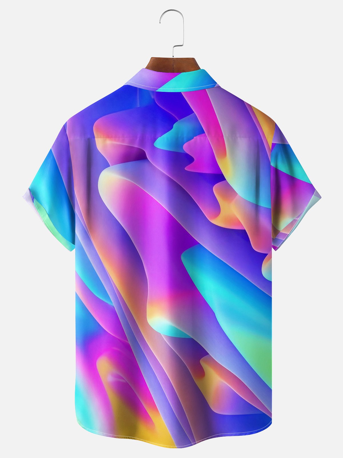 Moisture-wicking Abstract Gradient Stripes Chest Pocket Hawaiian Shirt