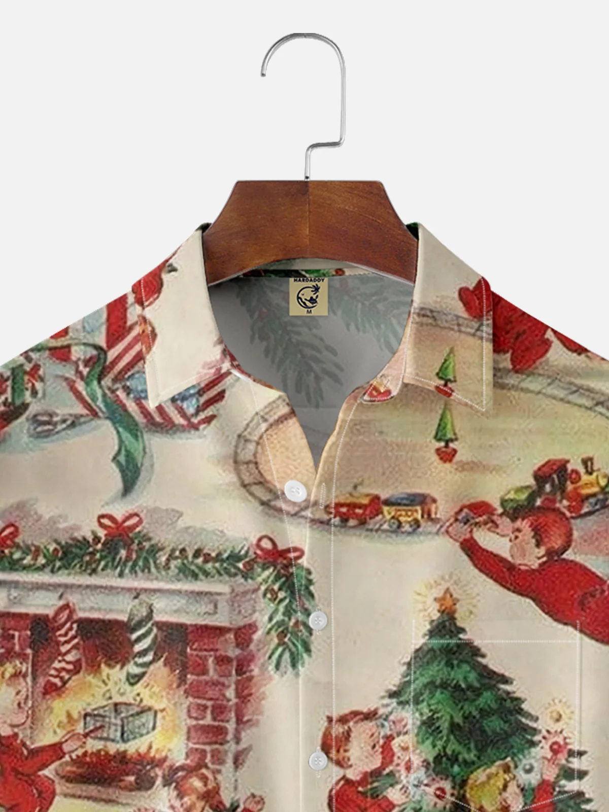 Moisture-wicking Christmas Vintage Illustration Chest Pocket Hawaiian Shirt