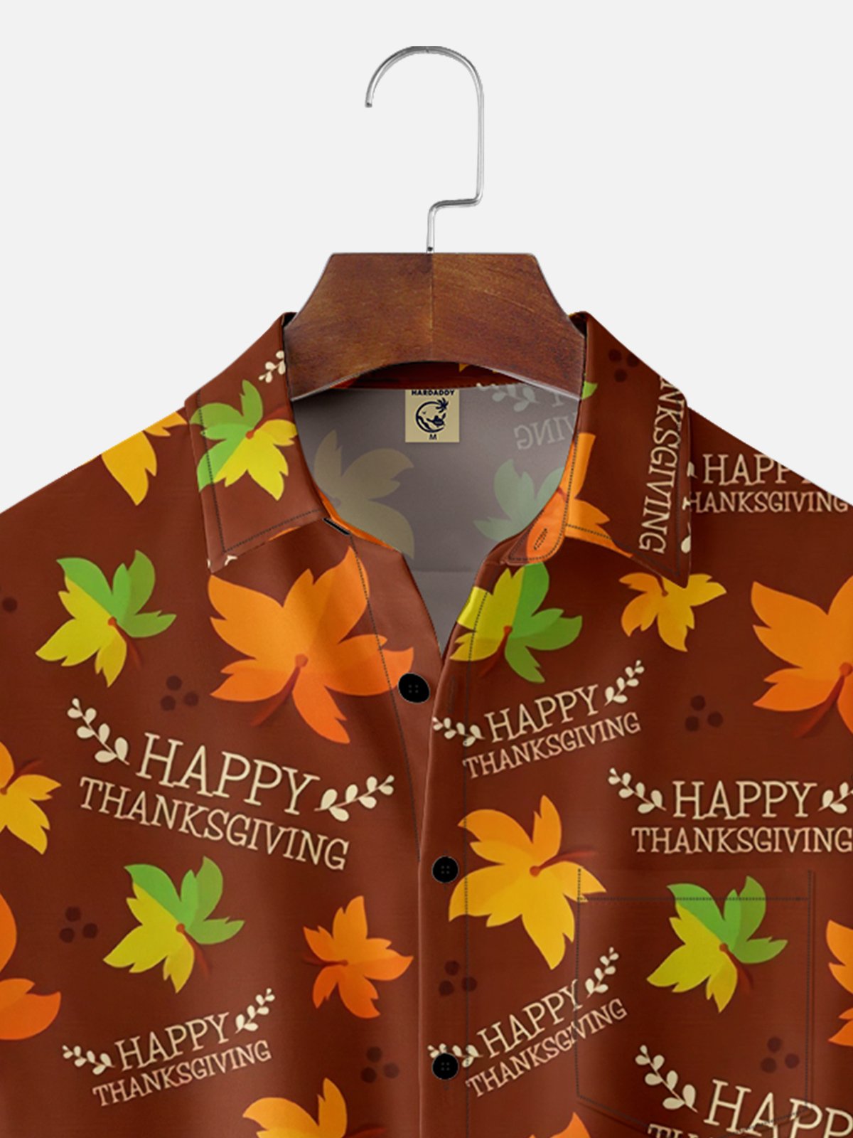 Moisture-wicking Thanksgiving Simple Maple Leaf Print Chest Pocket Hawaiian Shirt