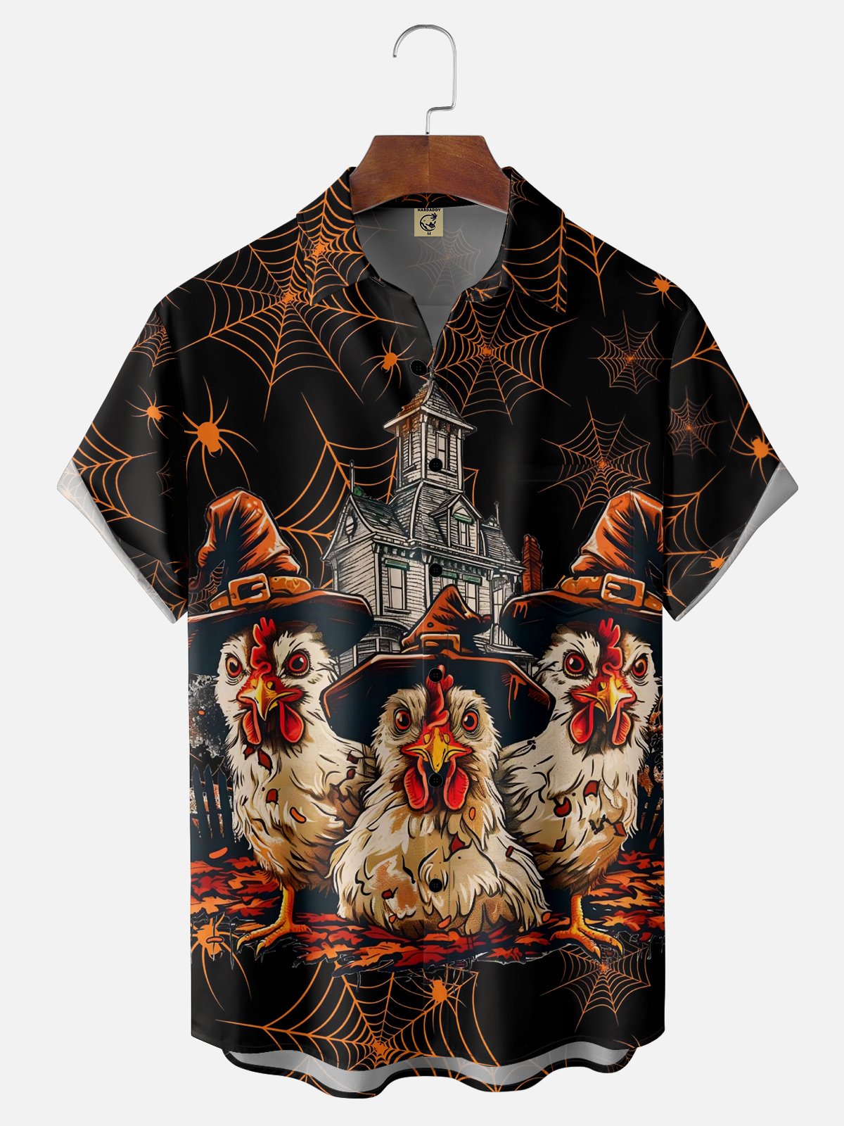 Moisture Wicking Halloween Spider Web Chicken Chest Pocket Hawaiian Shirt