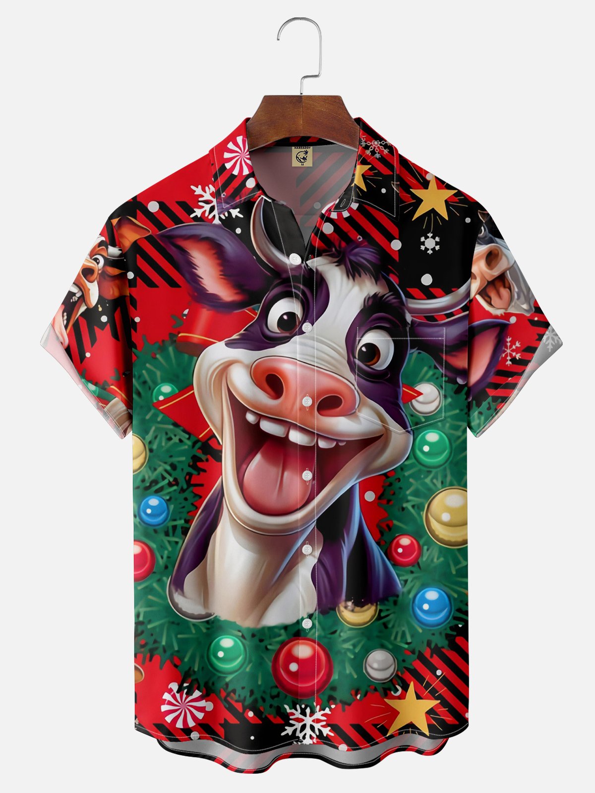 Moisture Wicking Christmas Cow Chest Pocket Hawaiian Shirt