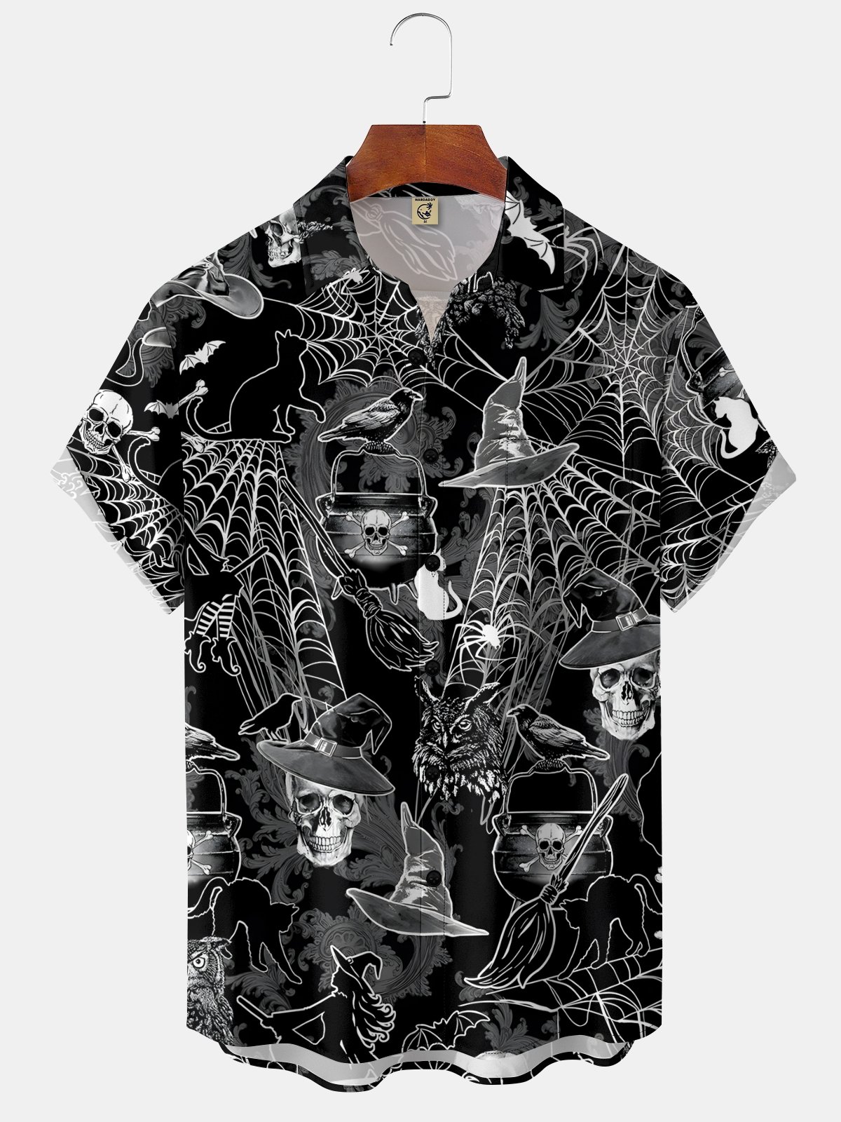 Moisture-wicking Halloween Skull Spider Web Chest Pocket Hawaiian Shirt