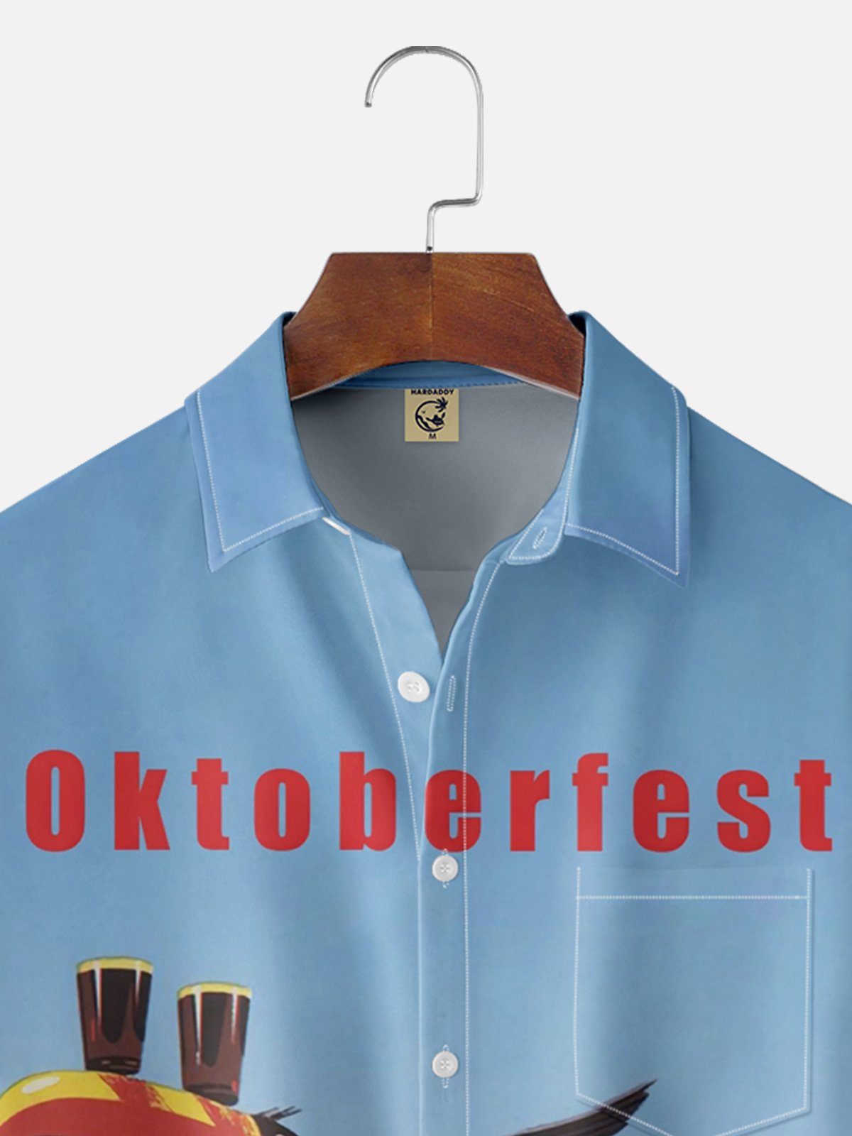 Moisture-wicking Oktoberfest Bird and Beer Vintage Poster Chest Pocket Hawaiian Shirt