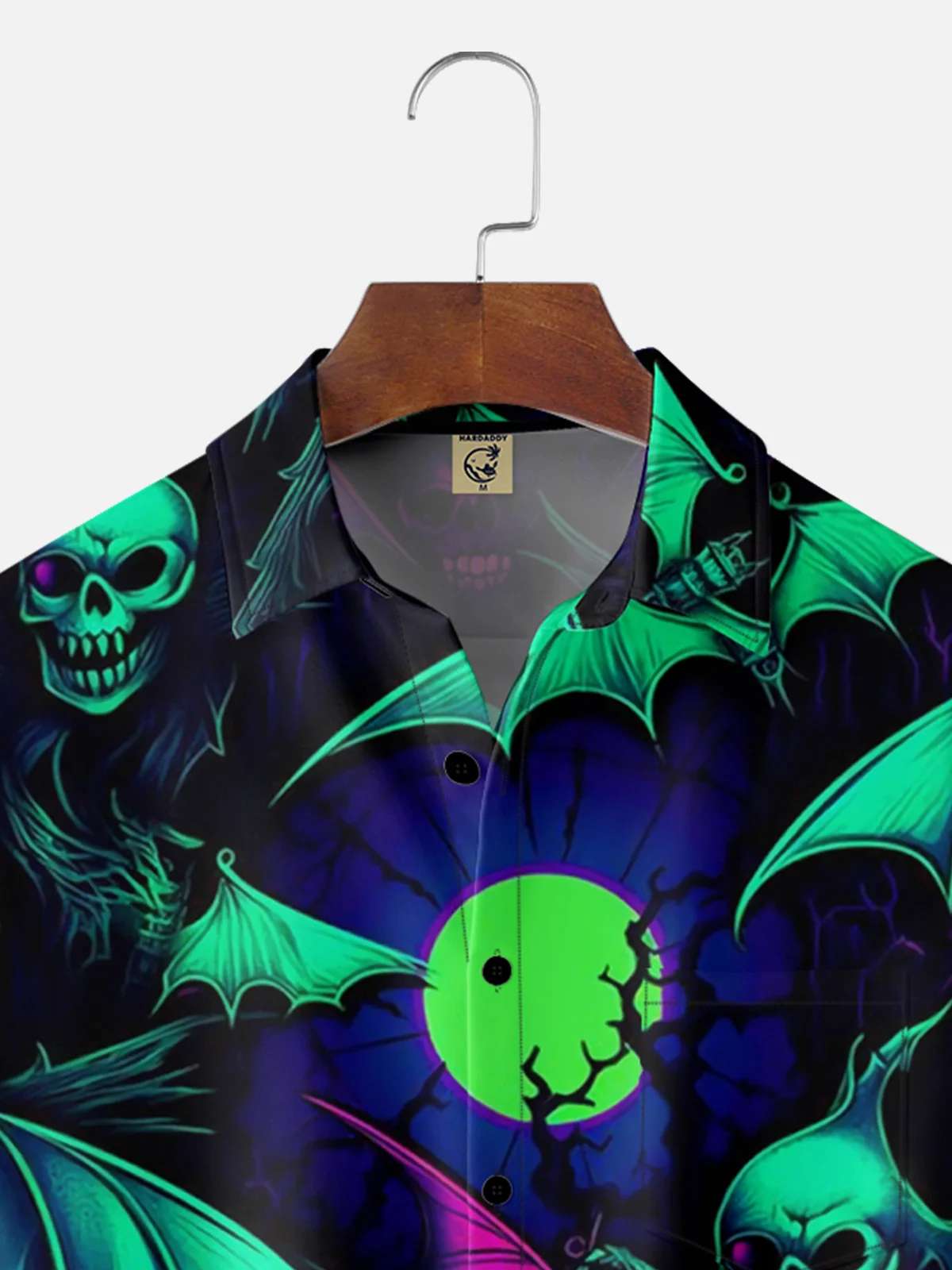 Moisture-wicking Halloween Bat Skull Chest Pocket Hawaiian Shirt