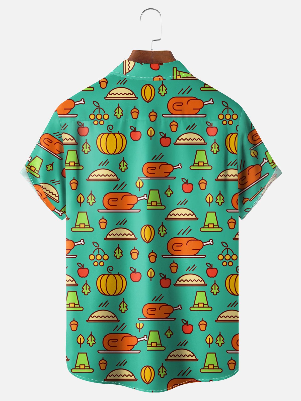 Moisture-wicking Thanksgiving Simple Turkey Illustration Chest Pocket Hawaiian Shirt