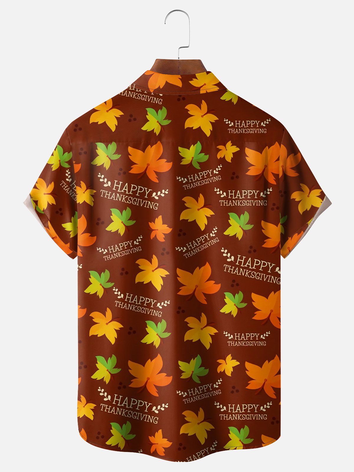 Moisture-wicking Thanksgiving Simple Maple Leaf Print Chest Pocket Hawaiian Shirt