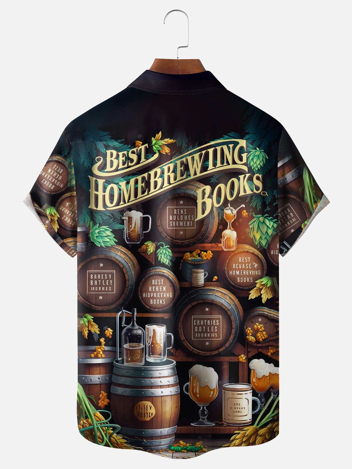 Moisture-wicking Oktoberfest Beer Barrel Art Chest Pocket Hawaiian Shirt