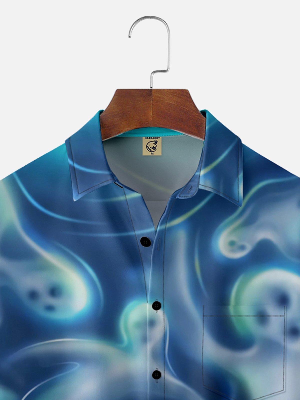 Moisture Wicking Halloween Ghost Chest Pocket Hawaiian Shirt