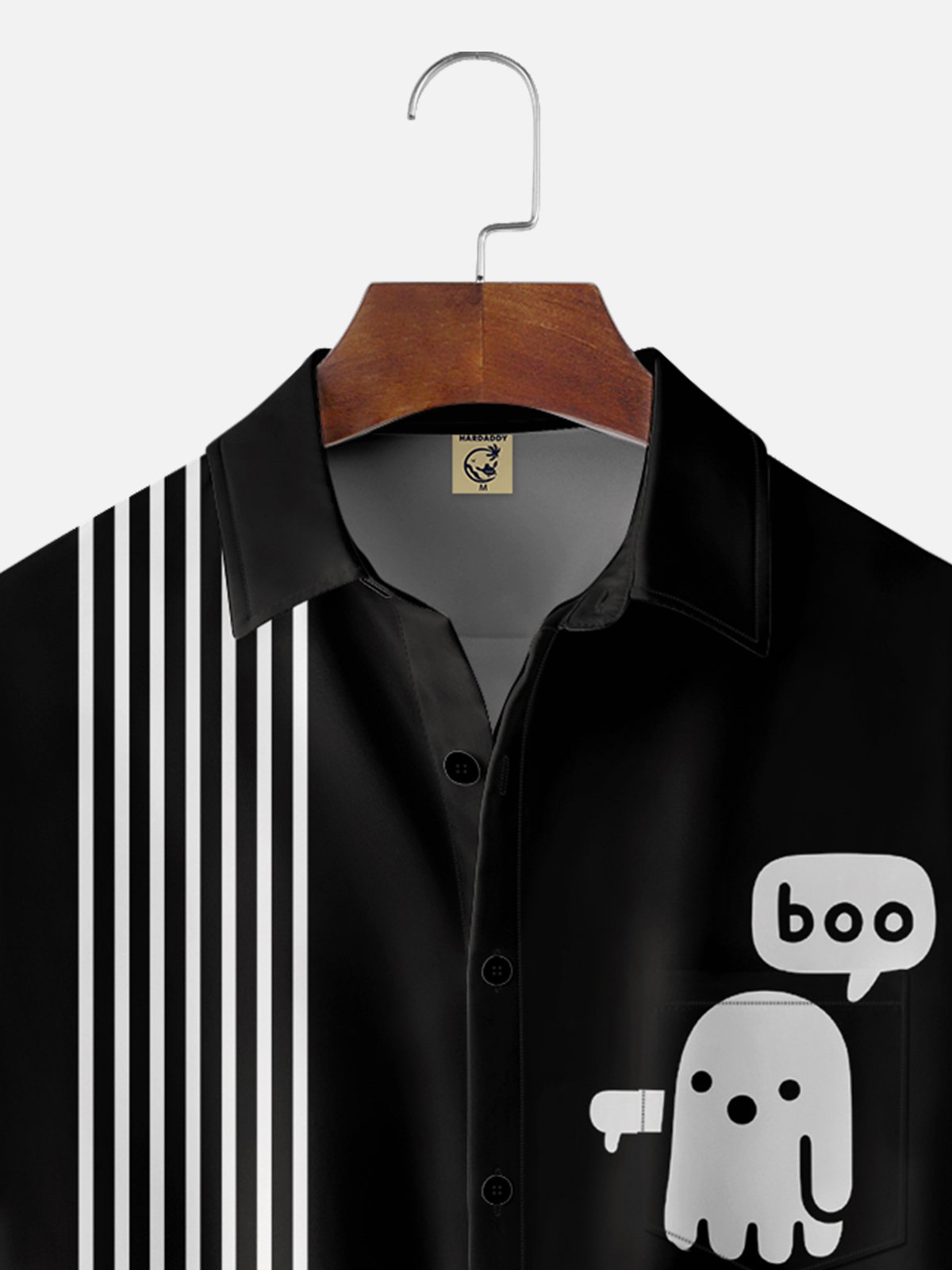 Moisture-wicking Halloween Ghost Boo Chest Pocket Bowling Shirt