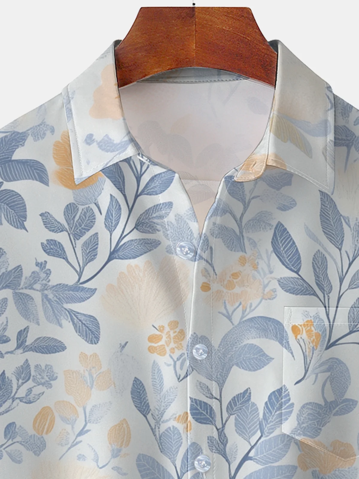 Moisture-wicking Botanical Art Painting Chest Pocket Hawaiian Shirt