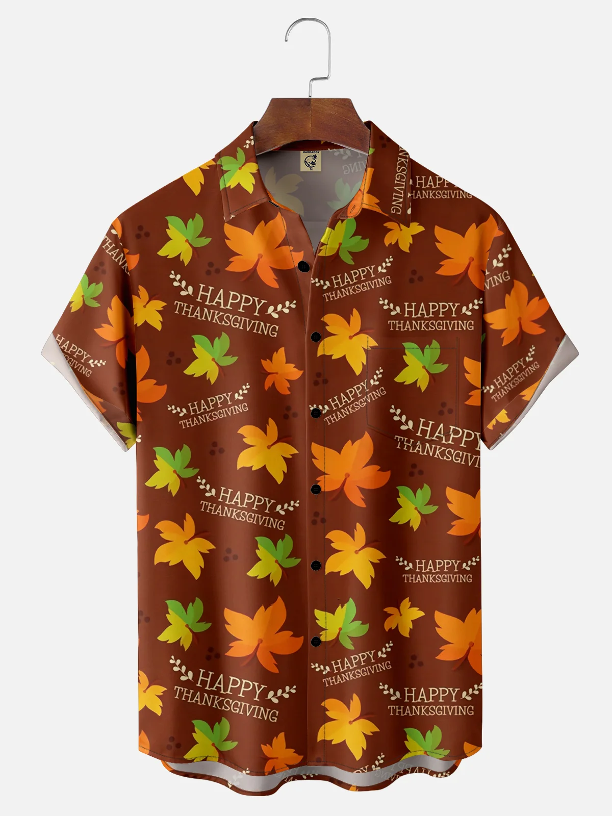 Moisture-wicking Thanksgiving Simple Maple Leaf Print Chest Pocket Hawaiian Shirt