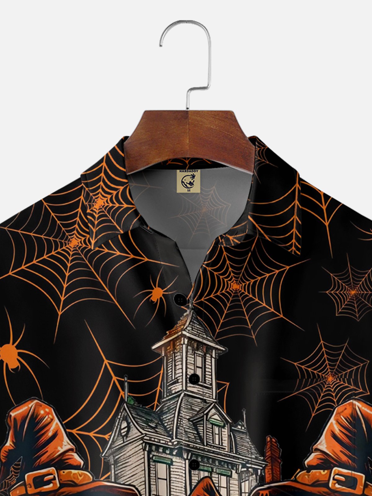 Moisture Wicking Halloween Spider Web Chicken Chest Pocket Hawaiian Shirt