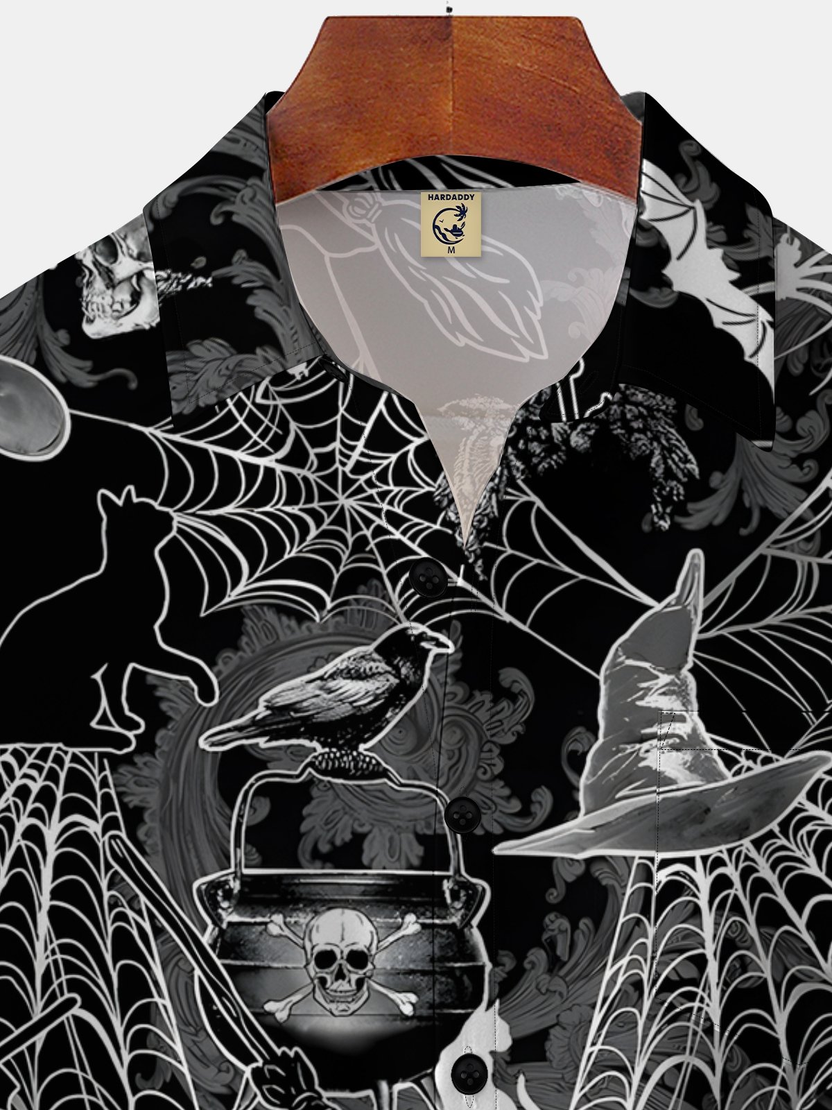 Moisture-wicking Halloween Skull Spider Web Chest Pocket Hawaiian Shirt