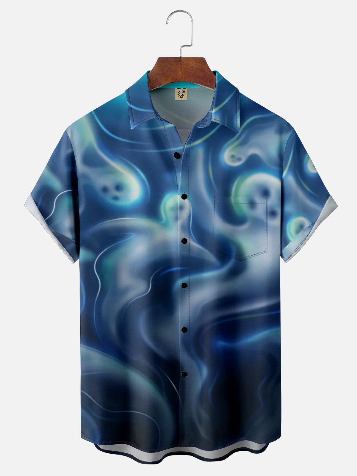 Moisture Wicking Halloween Ghost Chest Pocket Hawaiian Shirt