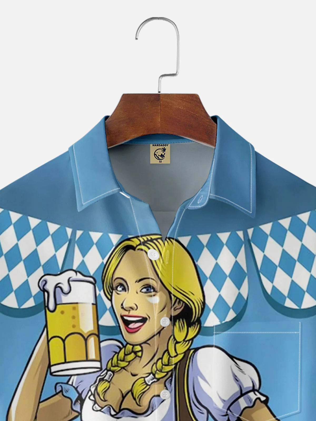 Moisture-wicking Oktoberfest Retro Beer Girl Chest Pocket Hawaiian Shirt