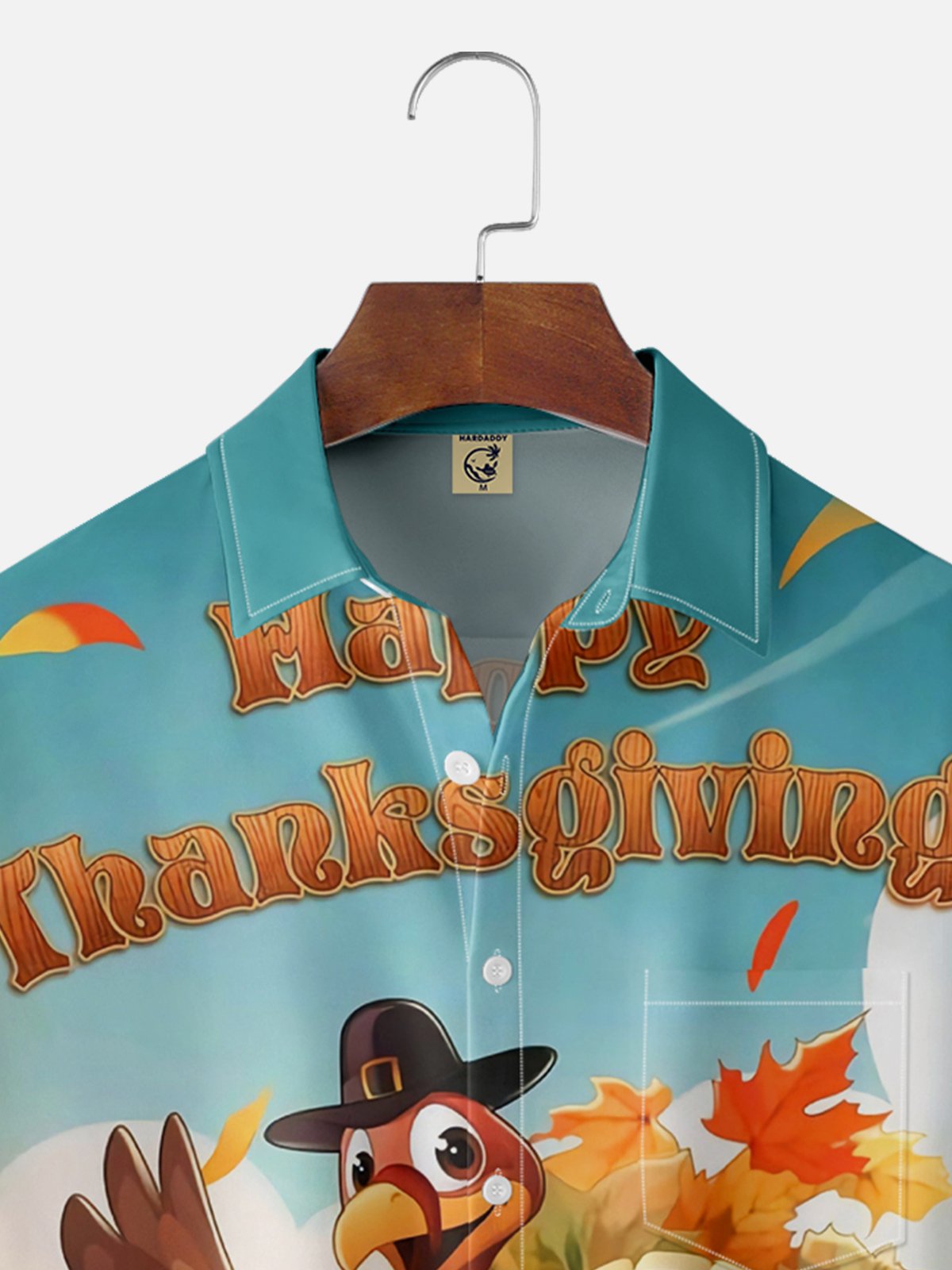 Moisture Wicking Thanksgiving Turkey Chest Pocket Hawaiian Shirt