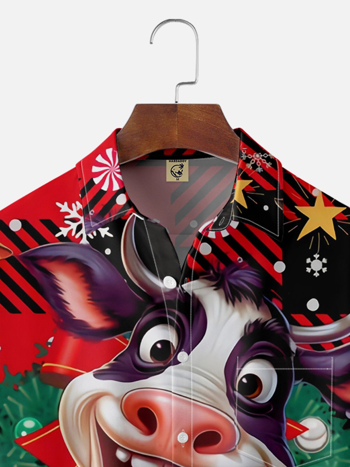 Moisture Wicking Christmas Cow Chest Pocket Hawaiian Shirt