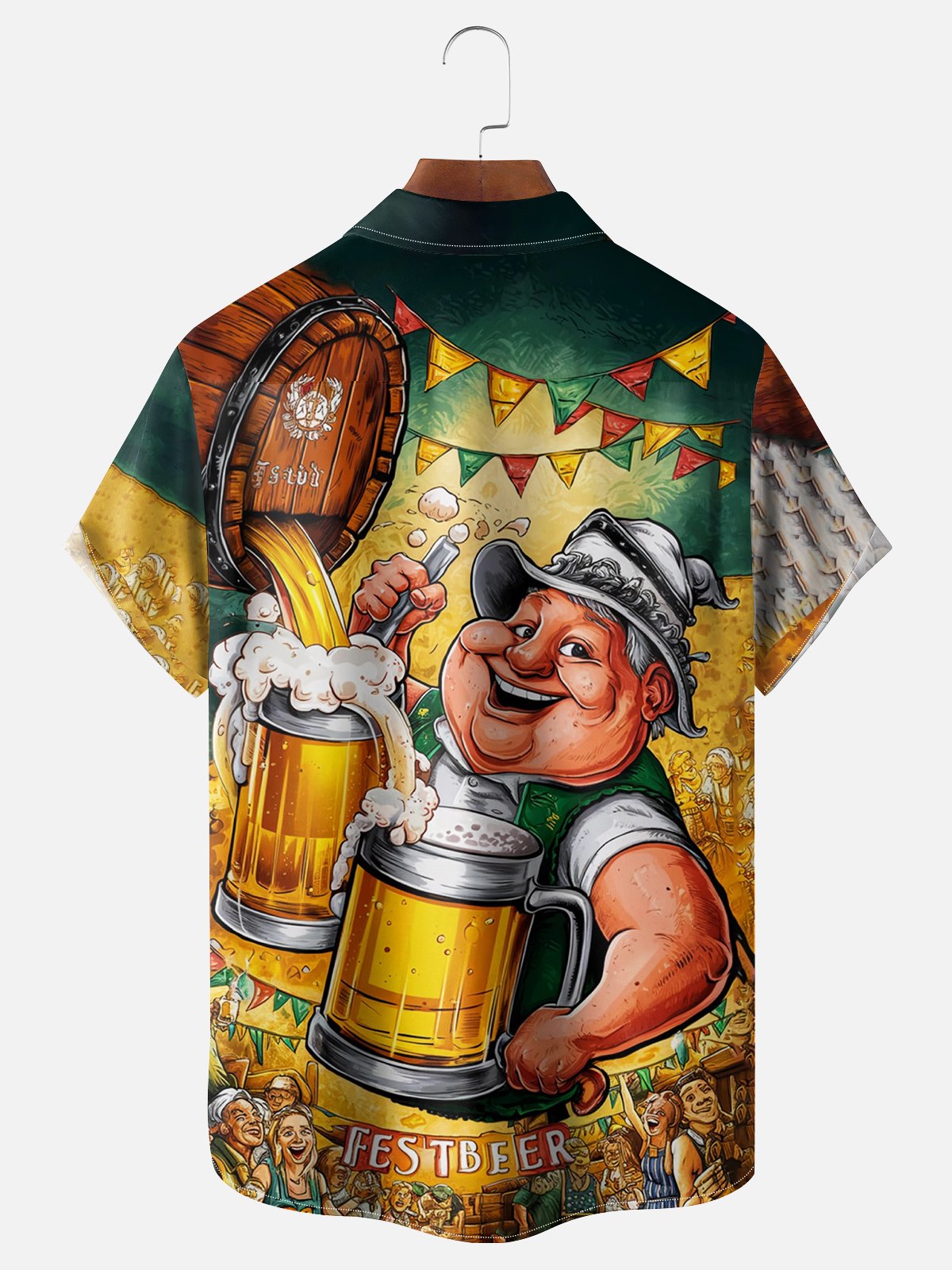 Moisture-wicking Happy Beer Festival Chest Pocket Hawaiian Shirt