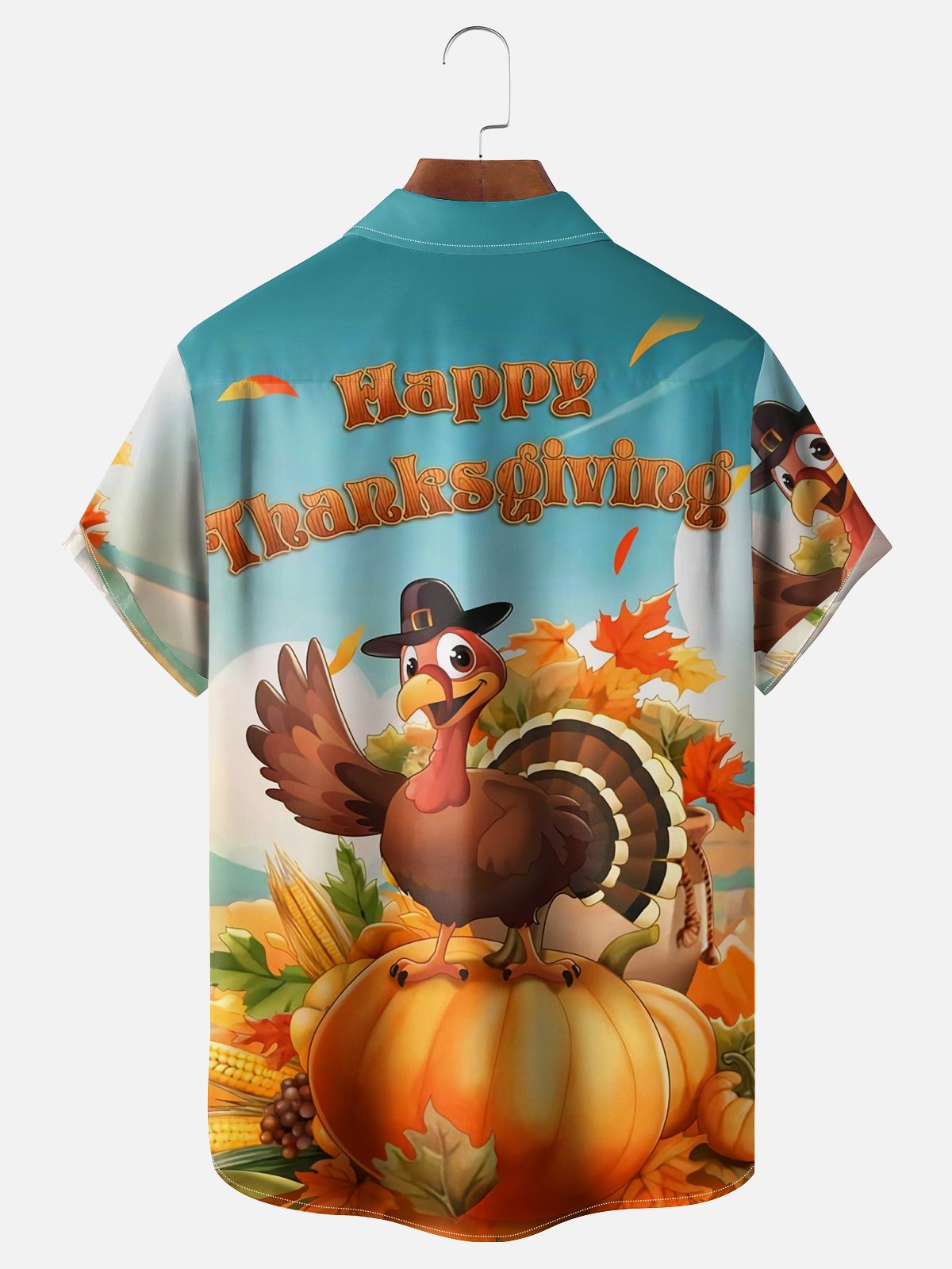 Moisture Wicking Thanksgiving Turkey Chest Pocket Hawaiian Shirt