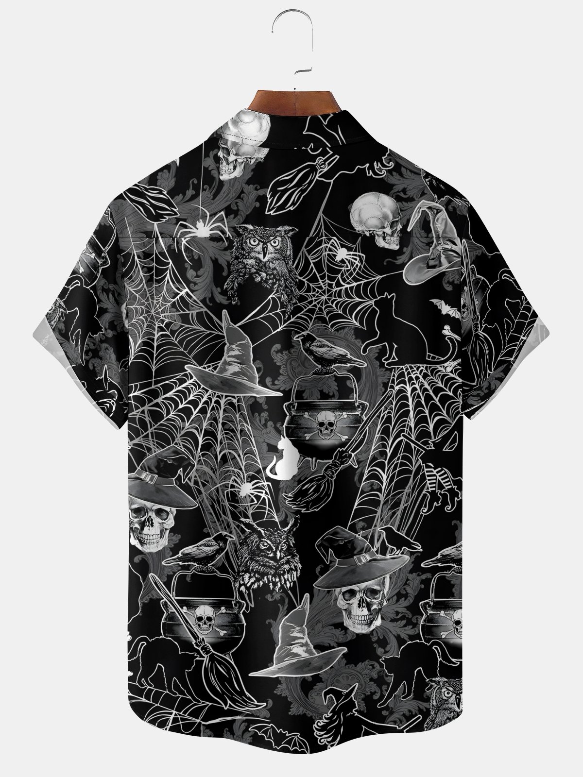 Moisture-wicking Halloween Skull Spider Web Chest Pocket Hawaiian Shirt