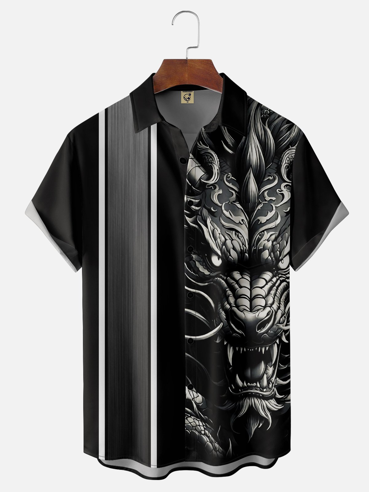 Moisture-wicking Geometry Dragon Chest Pocket Bowling Shirt