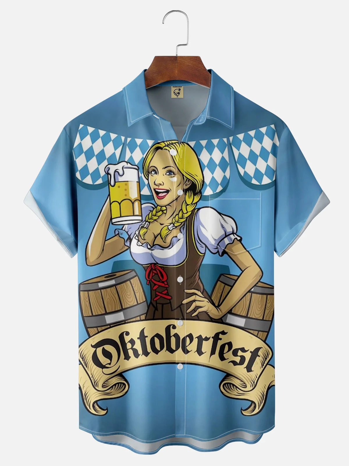 Moisture-wicking Oktoberfest Retro Beer Girl Chest Pocket Hawaiian Shirt