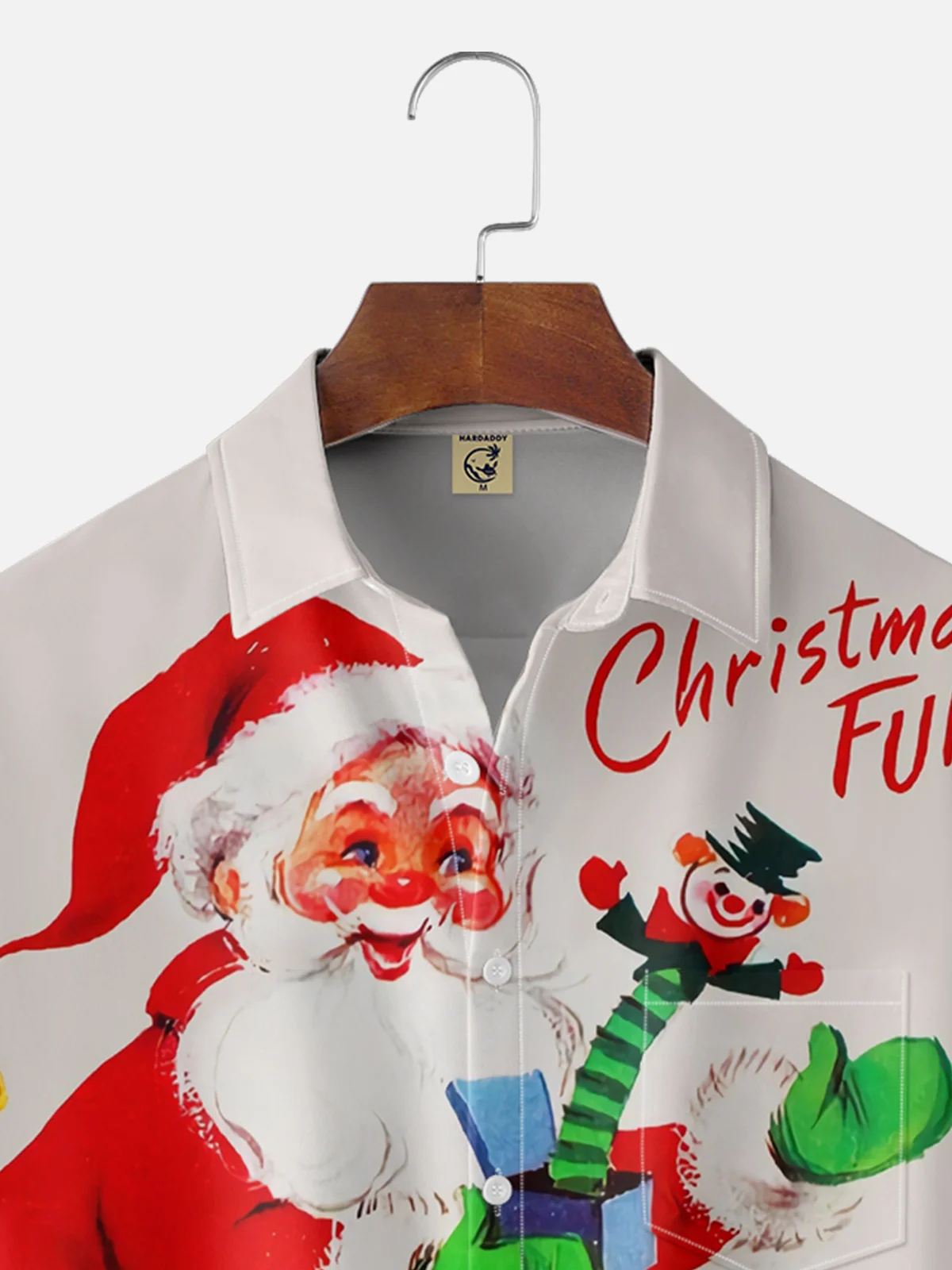 Moisture-wicking Vintage Christmas Santa Chest Pocket Casual Shirt